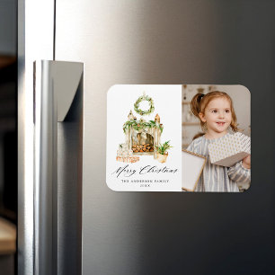 Magnet Flexible Cheminée aquarelle boho avec photo de verdure