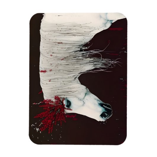 Magnet Flexible Cheval Blanc Fleurs rouges (Vertical)