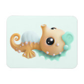 Magnet Flexible Cheval de mer bébé mignon en Turquoise et blanc (Horizontal)