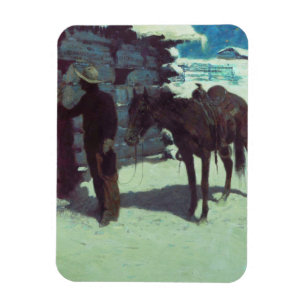 Magnet Flexible Cheval et Cowboy neige hivernale