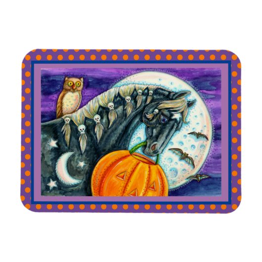 MAGNET FLEXIBLE CHEVAL MAGIQUE NOIR, OWL, JACK-O'-LANTERN & SKULLS (Horizontal)