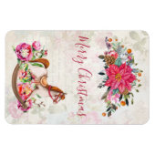 Magnet Flexible Cheval rocheux victorien et Poinsettia Noël (Horizontal)