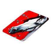 Magnet Flexible Cheval Rouge Arrière - plan Fleurs Bleues (Côté Gauche)