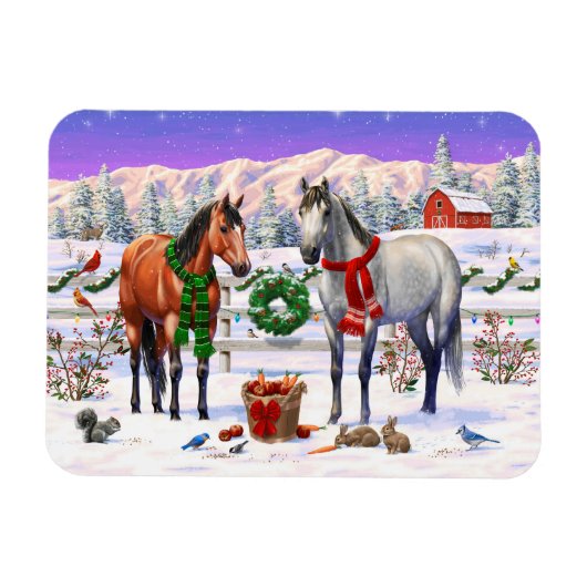 Magnet Flexible Chevaux de Noël en neige (Horizontal)