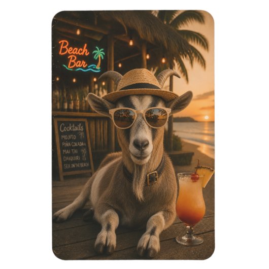 Magnet Flexible Chèvre de plage cool avec cocktail (Vertical)