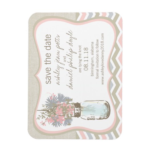 Magnet Flexible Chevron Rustic Chic Mason Jar Enregistrer la date (Vertical)