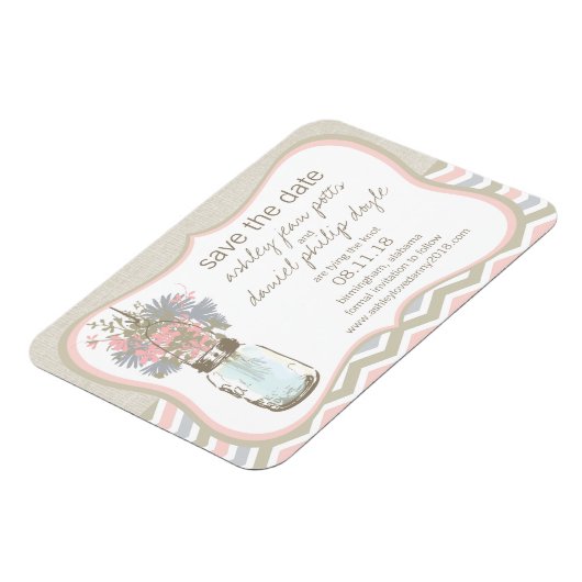 Magnet Flexible Chevron Rustic Chic Mason Jar Enregistrer la date (Côté Gauche)