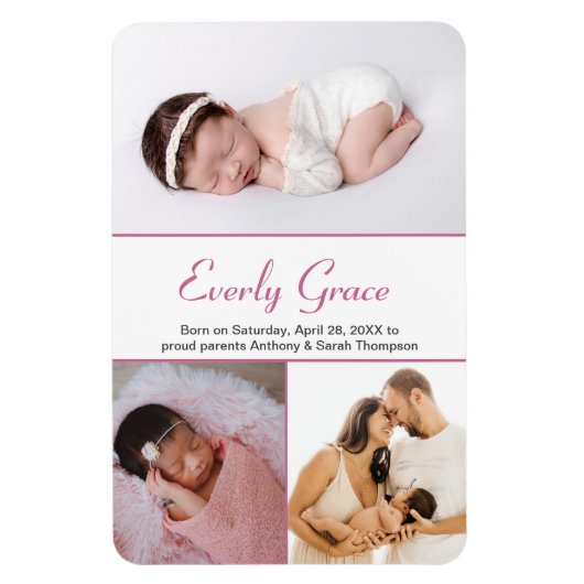 Magnet Flexible Chic Dusty Rose Pink Script Name Baby Girl Photos (Vertical)