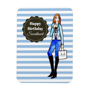 Magnet Flexible Chic Girl with Denim Jacket and Trousers Fashion