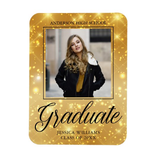 Magnet Flexible Chic Graduate Photo Gold Sparkle 2025 Graduation (Vertical)