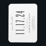 Magnet Flexible Chic Mariage Date Non Photo Enregistrer La Date<br><div class="desc">Un simple et moderne enregistrer la carte de date. Personnalisez ce design chic noir et blanc pour avoir votre date mariage,  les noms et les détails.</div>