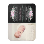 Magnet Flexible Chic Monnaie Vert & Fleurs Roses Faire-part de nai (Vertical)