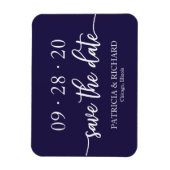 Magnet Flexible Chic Script Bleu Marine Mariage Enregistrer La Dat (Vertical)