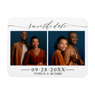 Magnet Flexible Chic Script Mariage Save The Date 2 Photo Collage