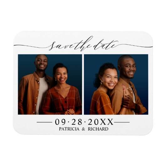 Magnet Flexible Chic Script Mariage Save The Date 2 Photo Collage (Horizontal)
