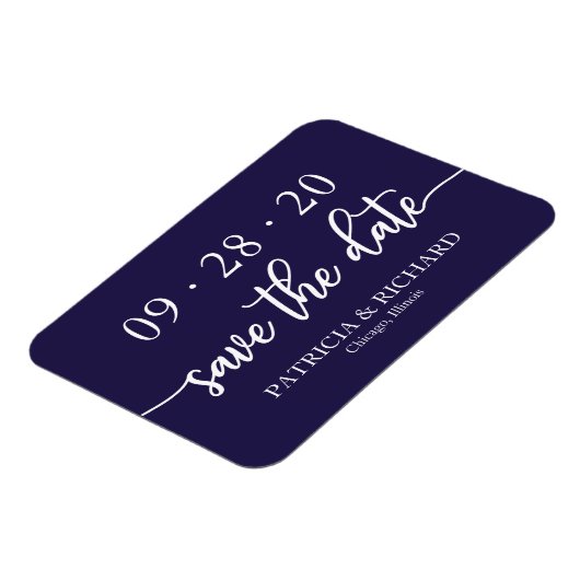 Magnet Flexible Chic Script Marine Blue Wedding Enregistrer La Dat (Côté Gauche)