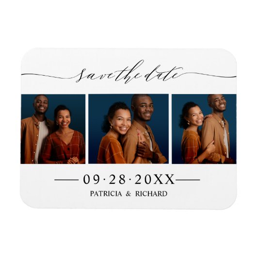 Magnet Flexible Chic Script Wedding Enregistrer La Date 3 Photo Co (Horizontal)