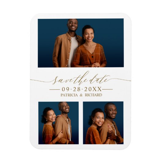 Magnet Flexible Chic Script Wedding Enregistrer La Date 3 Photo Co (Vertical)