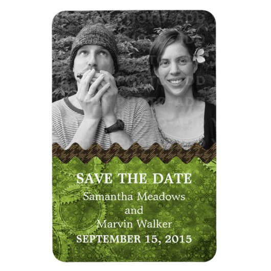 Magnet Flexible Chic Steampunk Photo Save the Date Magnet, Vert (Vertical)