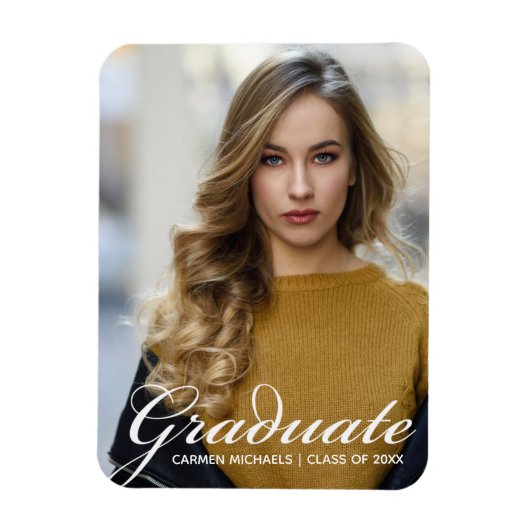 Magnet Flexible Chic White Script superposer photo moderne Graduat (Vertical)