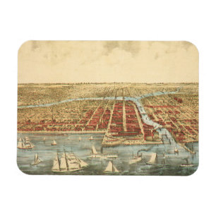 Magnet Flexible Chicago Antique Map, LaSalle Street et River