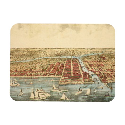 Magnet Flexible Chicago Antique Map, LaSalle Street et River (Horizontal)