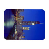 Magnet Flexible Chicago, Illinois, Skyline la nuit avec Chicago (Horizontal)