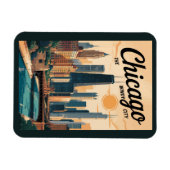 Magnet Flexible Chicago Illinois Skyline Travel Art Vintage (Horizontal)