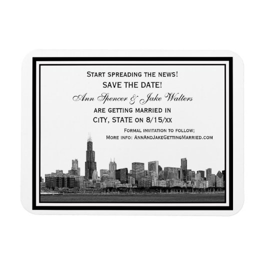 Magnet Flexible Chicago Skyline Etched encadré Enregistrer la date (Horizontal)