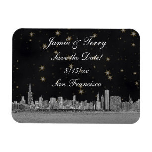 Magnet Flexible Chicago Skyline Noir Or Étoile Save the Date