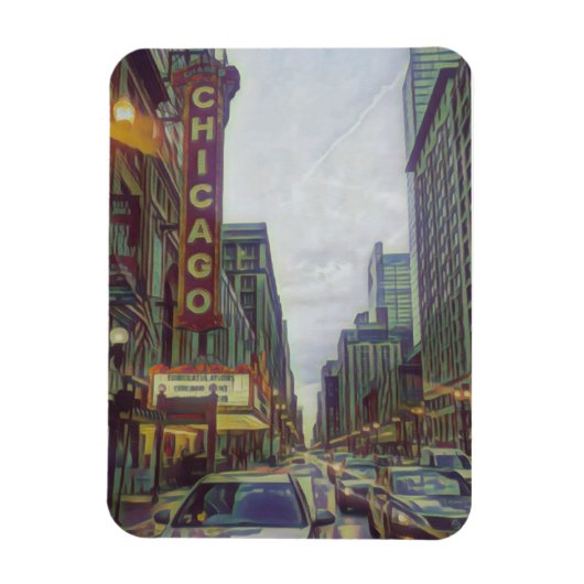 Magnet Flexible Chicago Streets, The Windy City Retro Art (Vertical)