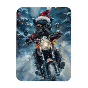 Magnet Flexible Chien Affenpinscher en moto à Noël