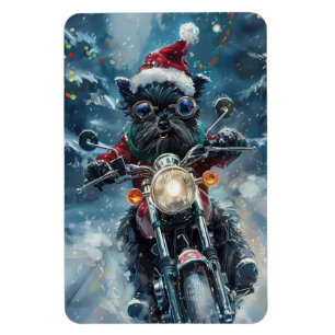 Magnet Flexible Chien Affenpinscher en moto à Noël