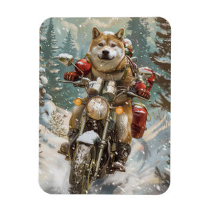 Magnet Flexible Chien Akita à moto Noël