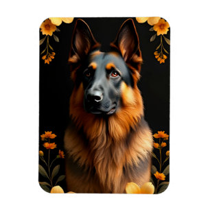 Magnet Flexible Chien berger allemand Entouré de fleurs vibrantes