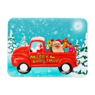 Magnet Flexible Chien de Poméranie Livraison de Noël Camion