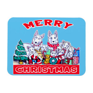 Magnet Flexible Chien Joyeux Noël Blanc Berger Fête GSD Fun
