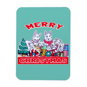 Magnet Flexible Chien Joyeux Noël Blanc Berger Fête GSD Fun