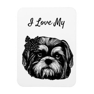 Magnet Flexible Chien Shih Tzu chien avec pois de polka bow Art or