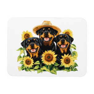 Magnet Flexible Chiens Rottweiler Entourés De Tournesols