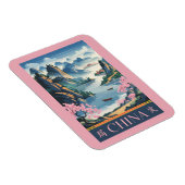 Magnet Flexible China Illustration Pink Travel Art Vintage (Côté Droit)