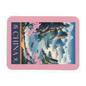 Magnet Flexible China Illustration Pink Travel Art Vintage (Horizontal)