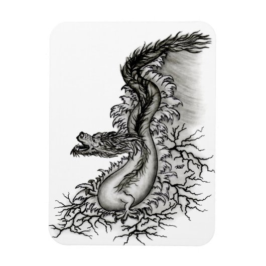 Magnet Flexible Chine Dragon, noir et blanc Design en Tattoostyl (Vertical)