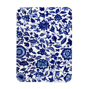 Magnet Flexible Chinois bleu marine foncé motif floral sur blanc