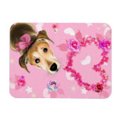 Magnet Flexible Chiot avec ruban rose - Amour (Horizontal)