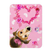 Magnet Flexible Chiot avec ruban rose - Amour (Vertical)