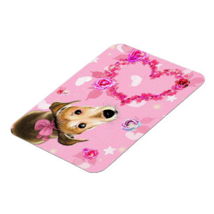 Magnet Flexible Chiot avec ruban rose - Amour