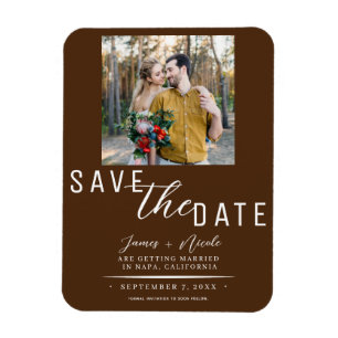 Magnet Flexible Chocolat Brown Enregistrer la date Photo Mariage