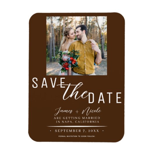 Magnet Flexible Chocolat Brown Enregistrer la date Photo Mariage (Vertical)