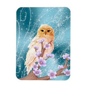 Magnet Flexible Chouette beige sur la branche florale violette Éti